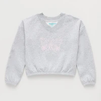 Thereabouts Little & Big Kid Girls V Neck Fleece Embroidered Long Sleeve Sweatshirt