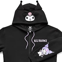Womens Juniors Long Sleeve Kuromi Fleece Zipper Hoodie
