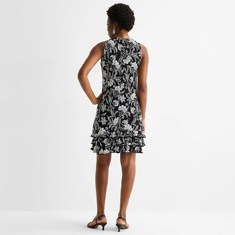 MSK Womens Round Neck Sleeveless Floral Shift Dress
