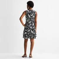 MSK Womens Round Neck Sleeveless Floral Shift Dress