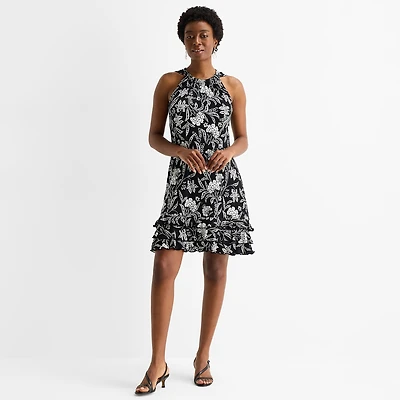 MSK Womens Round Neck Sleeveless Floral Shift Dress