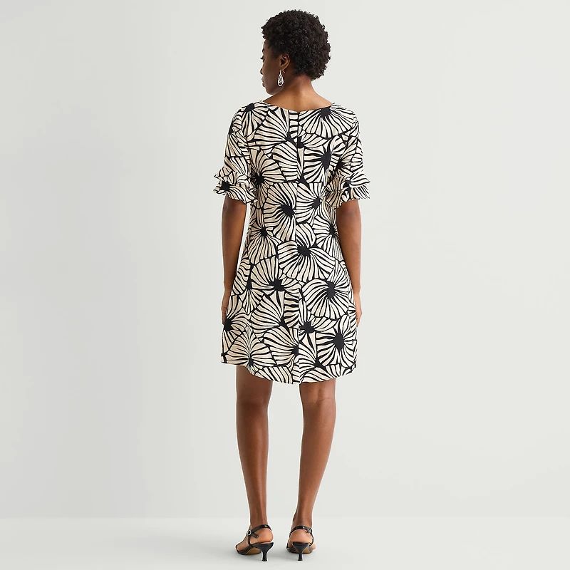 Perceptions Womens Round Neck Short Sleeve Abstract Shift Dress