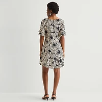 Perceptions Womens Round Neck Short Sleeve Abstract Shift Dress