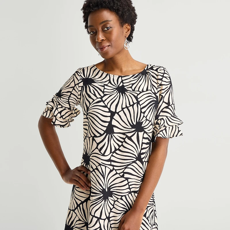 Perceptions Womens Round Neck Short Sleeve Abstract Shift Dress