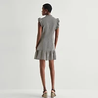 52seven Womens Split Tie Neck Sleeveless Striped Shift Dress