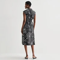 52seven Womens Midi V Neck Sleeveless Cap Floral Fit + Flare Dress