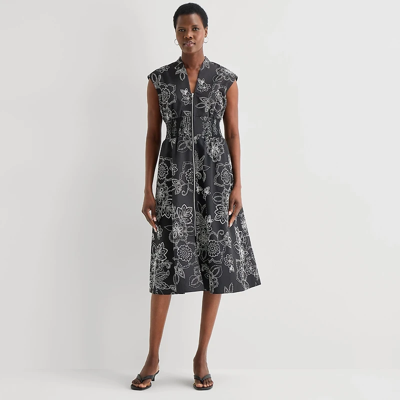 52seven Womens Midi V Neck Sleeveless Cap Floral Fit + Flare Dress