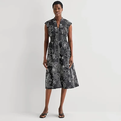52seven Womens Midi V Neck Sleeveless Cap Floral Fit + Flare Dress