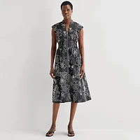 52seven Womens Midi V Neck Sleeveless Cap Floral Fit + Flare Dress