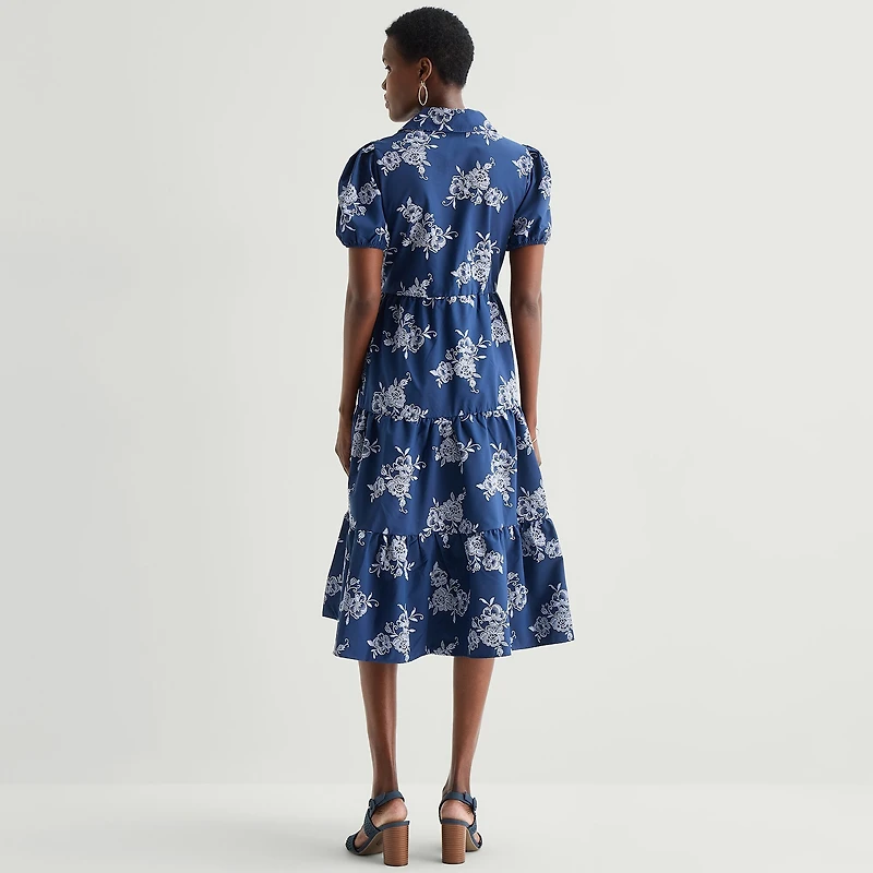 52seven Womens Midi Short Sleeve Floral Shift Dress