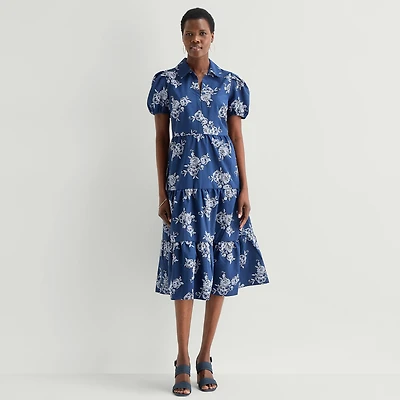 52seven Womens Midi Short Sleeve Floral Shift Dress