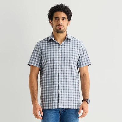 Stafford Cool Tech Mens Short Sleeve Regular Fit Stretch Fabric Wrinkle Free Button-Down Shirt