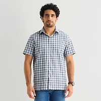 Stafford Cool Tech Mens Short Sleeve Regular Fit Stretch Fabric Wrinkle Free Button-Down Shirt