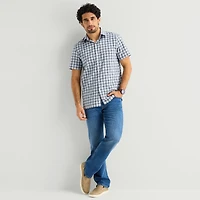 Stafford Cool Tech Mens Short Sleeve Regular Fit Stretch Fabric Wrinkle Free Button-Down Shirt