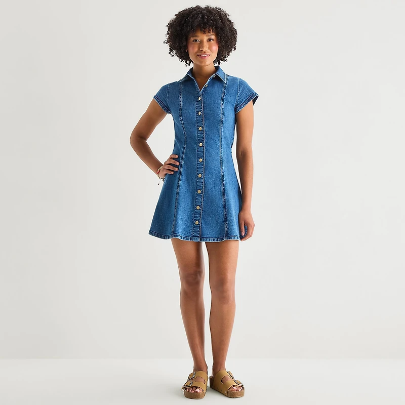 Arizona Womens Juniors Short Sleeve Sundress