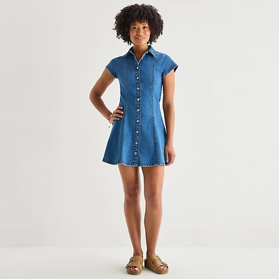 Arizona Womens Juniors Short Sleeve Sundress