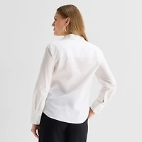 Worthington Womens Long Sleeve Embellished Button-Down Shirt
