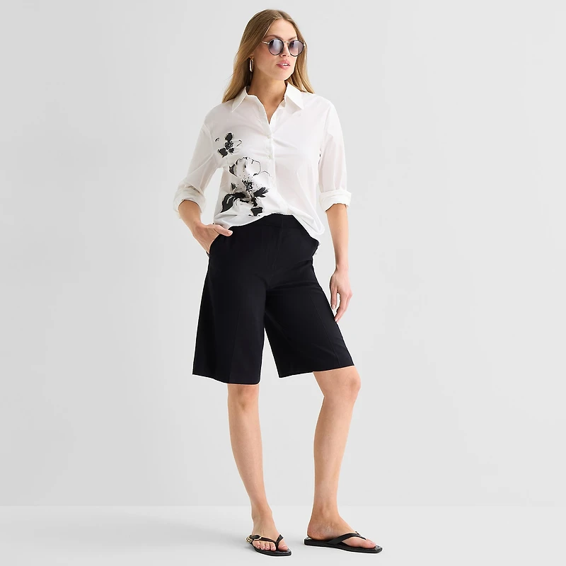 Worthington Womens Long Sleeve Embellished Button-Down Shirt