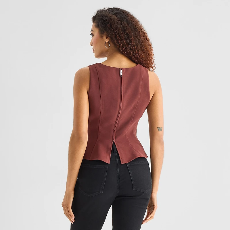a.n.a Womens Straight Neck Sleeveless Peplum Top