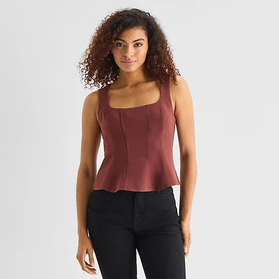 a.n.a Womens Straight Neck Sleeveless Peplum Top