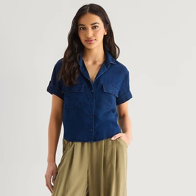 a.n.a Womens Short Sleeve Blouse