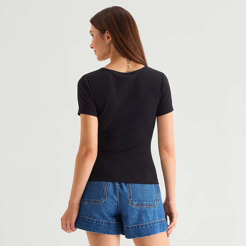 a.n.a Womens Short Sleeve Slim Fit Henley Shirt