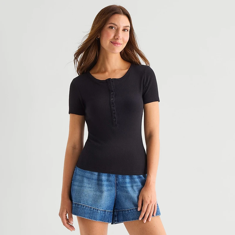 a.n.a Womens Short Sleeve Slim Fit Henley Shirt