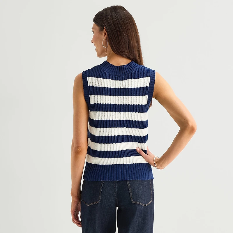 St. John's Bay Womens V Neck Striped Cable Knit Sweater Vest