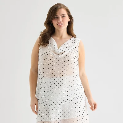 a.n.a Sheer Womens Plus Draped Neck Sleeveless Tank Top