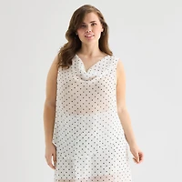 a.n.a Sheer Womens Plus Draped Neck Sleeveless Tank Top