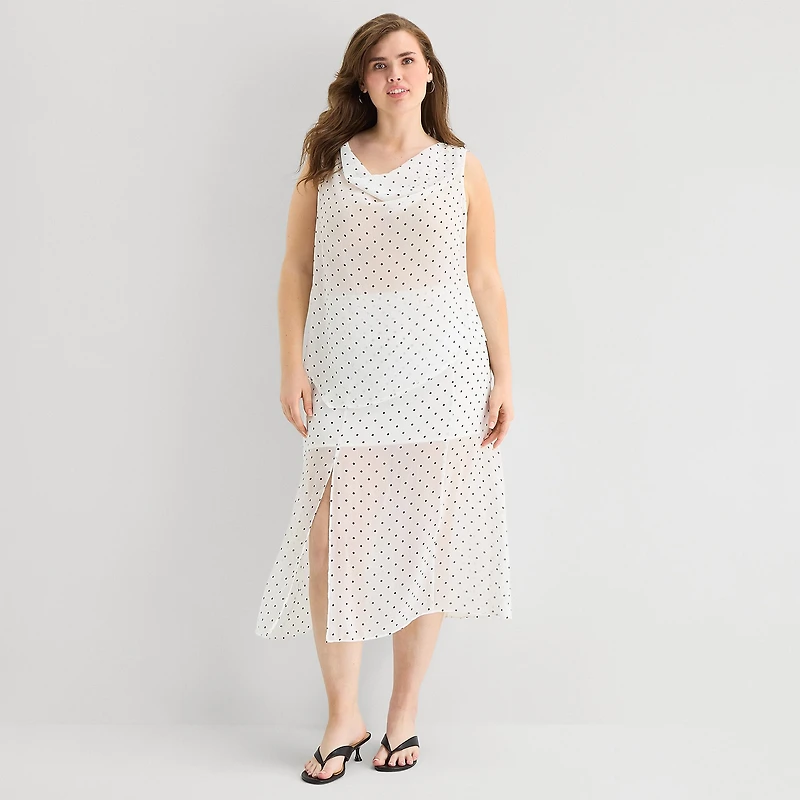a.n.a Sheer Womens Plus Draped Neck Sleeveless Tank Top
