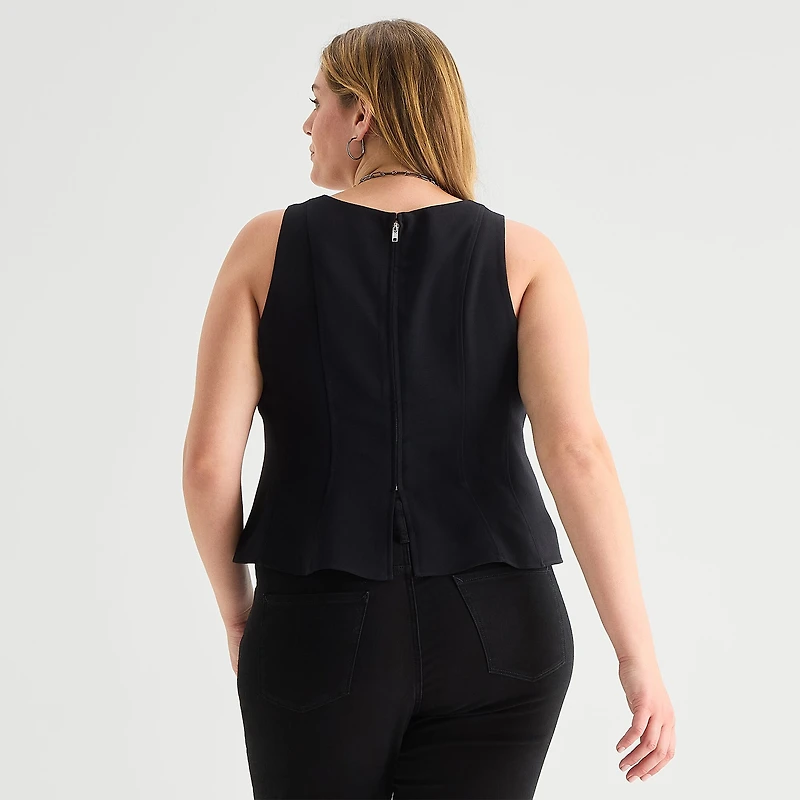 a.n.a Womens Plus U Neck Sleeveless Peplum Top