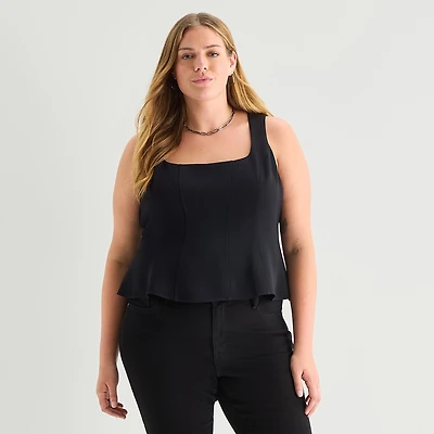a.n.a Womens Plus U Neck Sleeveless Peplum Top