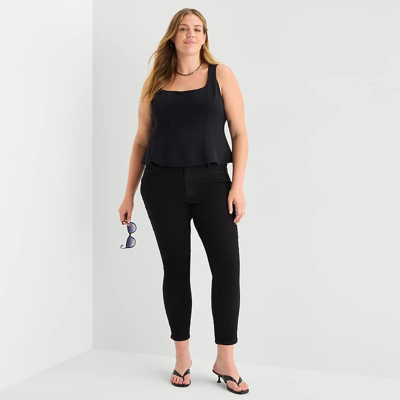 a.n.a Womens Plus U Neck Sleeveless Peplum Top