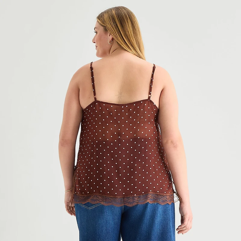 a.n.a Sheer Womens Plus Sweetheart Neck Sleeveless Lace Trim Camisole