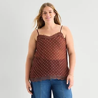 a.n.a Sheer Womens Plus Sweetheart Neck Sleeveless Lace Trim Camisole