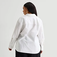 Worthington Plus Womens Embellished Button Front Shirt
