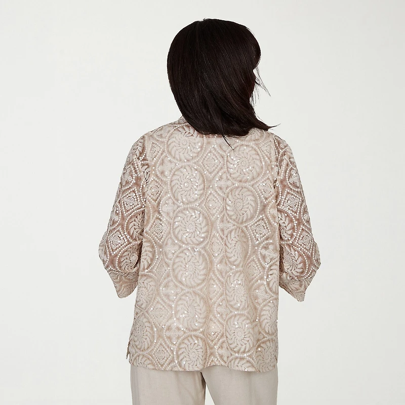 Alfred Dunner Natural Wonder Womens Crew Neck 3/4 Sleeve Blouse