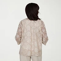 Alfred Dunner Natural Wonder Womens Crew Neck 3/4 Sleeve Blouse