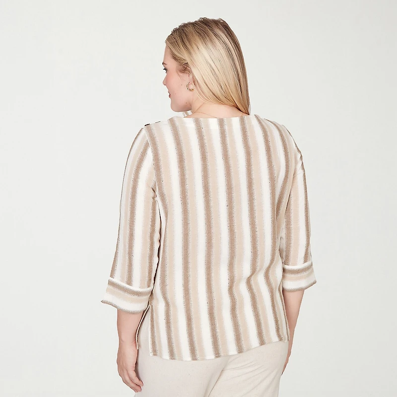 Alfred Dunner Natural Wonder Womens Crew Neck 3/4 Sleeve Blouse