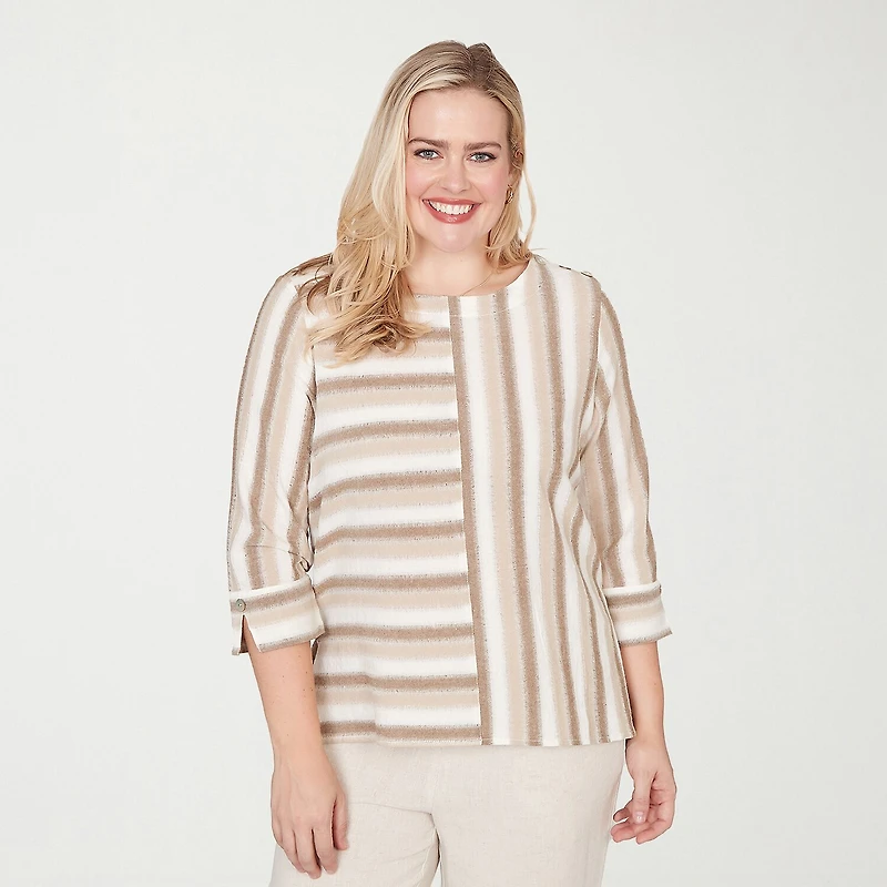 Alfred Dunner Natural Wonder Womens Crew Neck 3/4 Sleeve Blouse