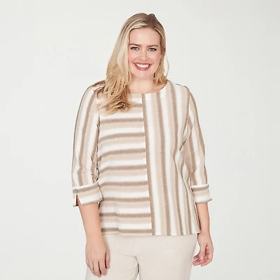Alfred Dunner Natural Wonder Womens Crew Neck 3/4 Sleeve Blouse
