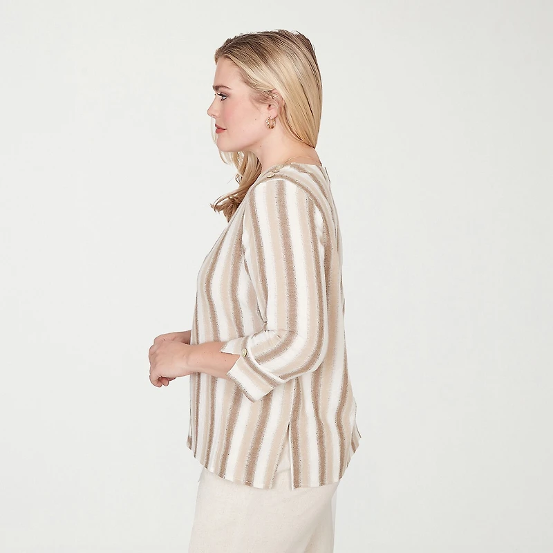 Alfred Dunner Natural Wonder Womens Crew Neck 3/4 Sleeve Blouse