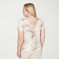 Alfred Dunner Natural Wonder Womens Crew Neck Short Sleeve T-Shirt