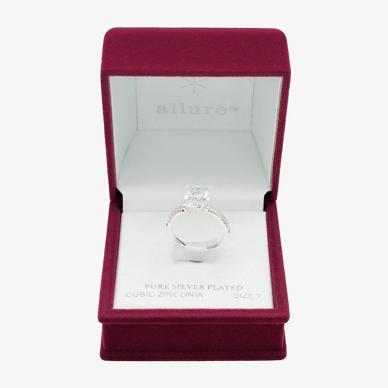 Sparkle Allure Womens Cubic Zirconia Pure Silver Over Brass Engagement Ring