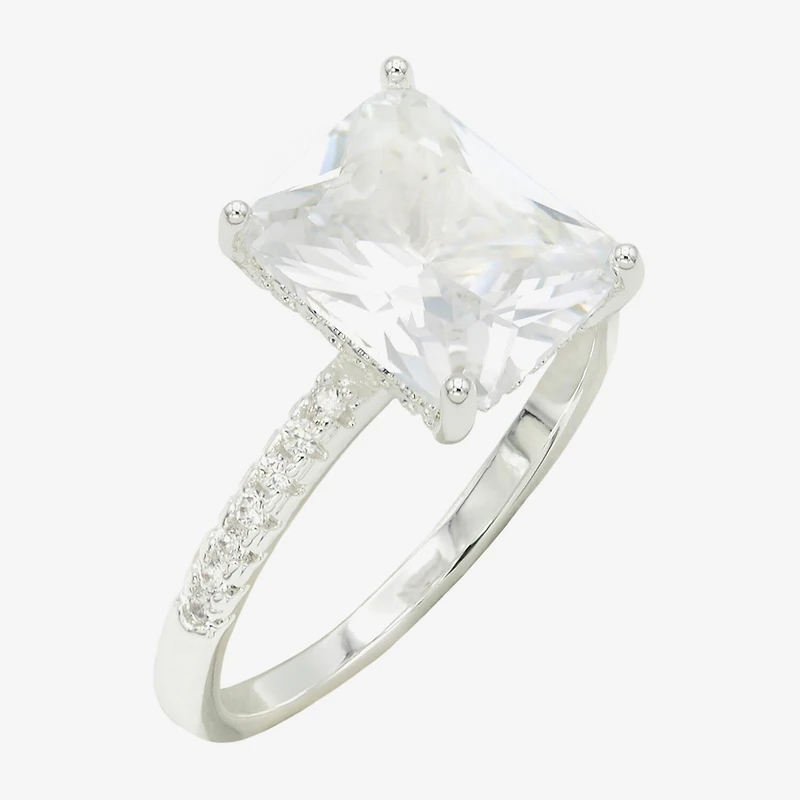 Sparkle Allure Womens Cubic Zirconia Pure Silver Over Brass Engagement Ring