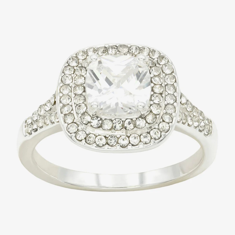 Sparkle Allure Womens Cubic Zirconia Pure Silver Over Brass Halo Engagement Ring