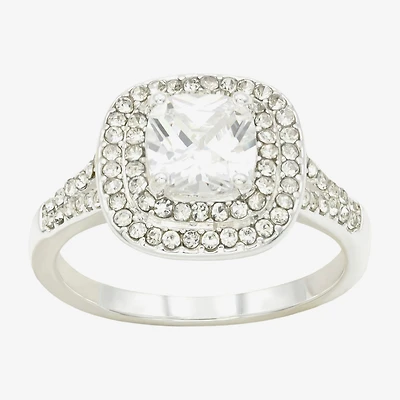 Sparkle Allure Womens Cubic Zirconia Pure Silver Over Brass Halo Engagement Ring