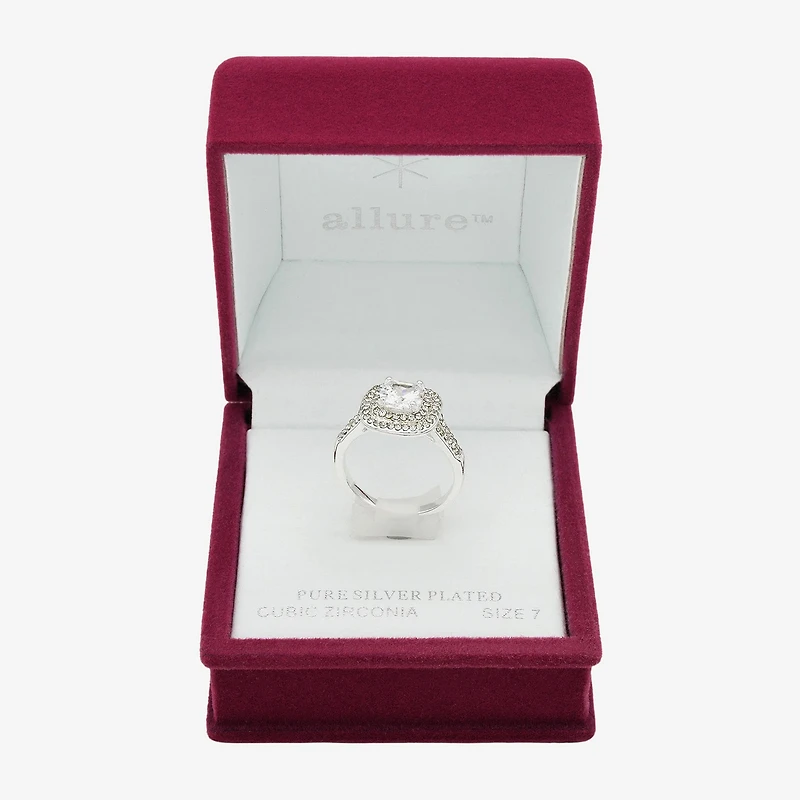 Sparkle Allure Womens Cubic Zirconia Pure Silver Over Brass Halo Engagement Ring