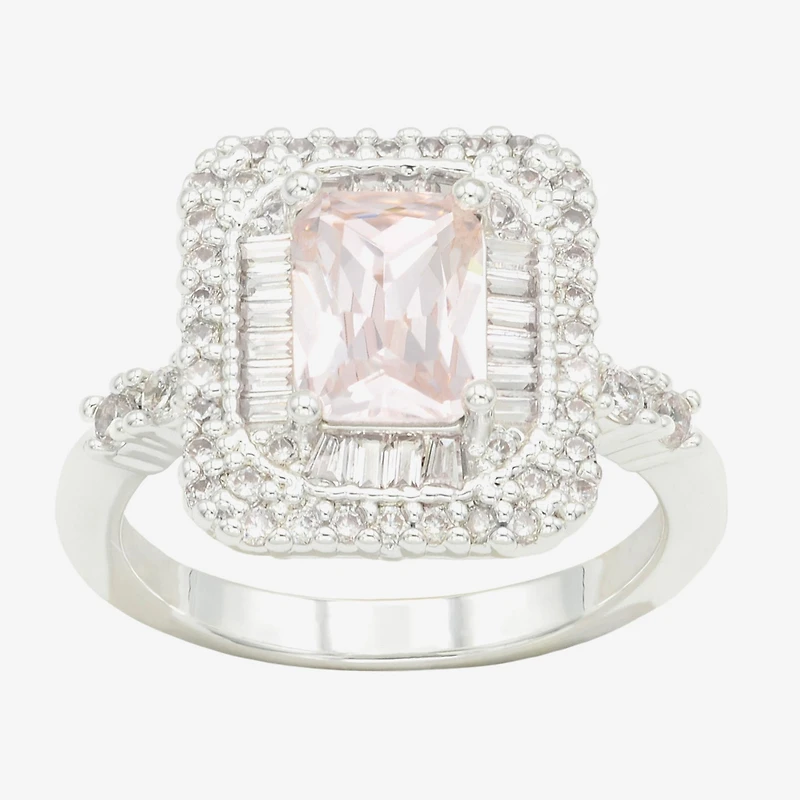 Sparkle Allure Womens Crystal Pure Silver Over Brass Halo Cocktail Ring